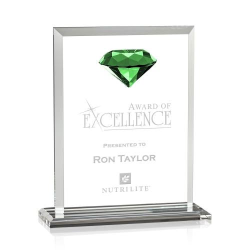 Corporate Awards - Crystal Awards - Colored Crystal - Sanford Gemstone Emerald Rectangle Crystal Award
