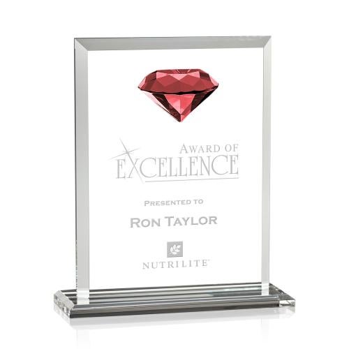 Corporate Awards - Crystal Awards - Colored Crystal - Sanford Gemstone Ruby Rectangle Crystal Award