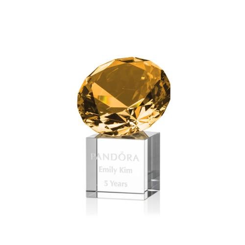 Corporate Awards - Crystal Awards - Colored Crystal - Gemstone Amber on Cube Crystal Award