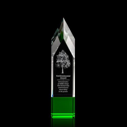Corporate Awards - Crystal Awards - Colored Crystal - Coventry 3D Green  Obelisk Crystal Award
