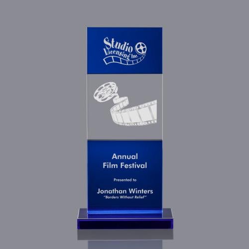 Corporate Awards - Crystal Awards - Colored Crystal - Basilia 3D Blue Rectangle Crystal Award