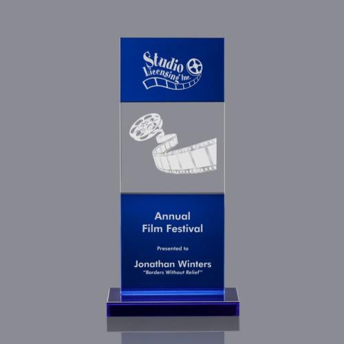 Corporate Awards - Crystal Awards - Colored Crystal - Basilia 3D Blue Rectangle Crystal Award