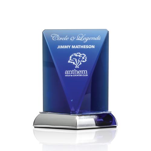 Corporate Awards - Crystal Awards - Colored Crystal - Rubicon Blue Obelisk Crystal Award