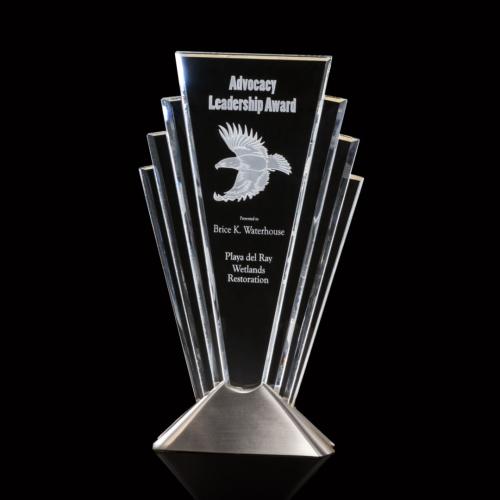 Corporate Awards - Crystal Awards - Crystal Pillar Awards - Valiant Silver Obelisk Crystal Award