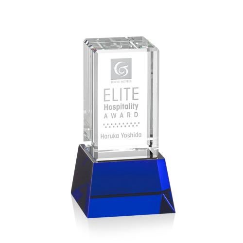 Corporate Awards - Crystal Awards - Colored Crystal - Robson Blue on Base Obelisk Crystal Award