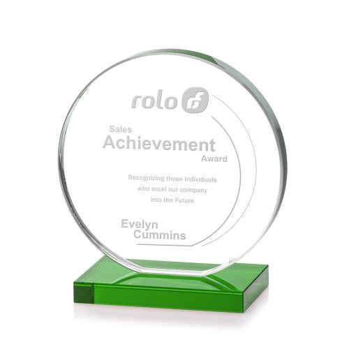 Corporate Awards - Crystal Awards - Colored Crystal - Victoria Green Circle Crystal Award