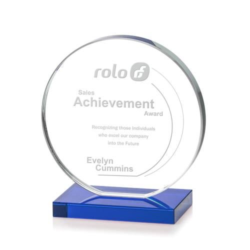Corporate Awards - Crystal Awards - Colored Crystal - Victoria Blue Circle Crystal Award