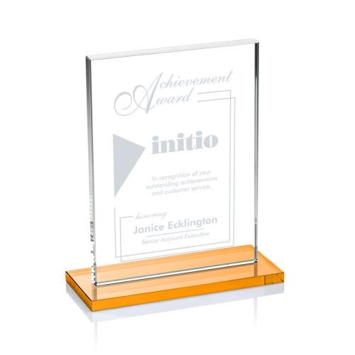 Corporate Awards - Glass Awards - Colored Glass Awards - Emperor Amber Rectangle Crystal Award
