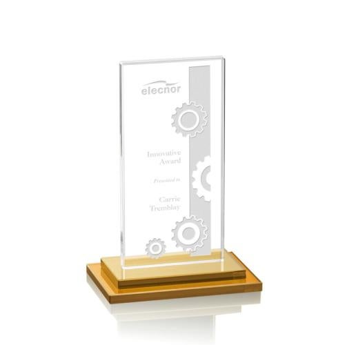 Corporate Awards - Crystal Awards - Colored Crystal - Santorini Amber Rectangle Crystal Award