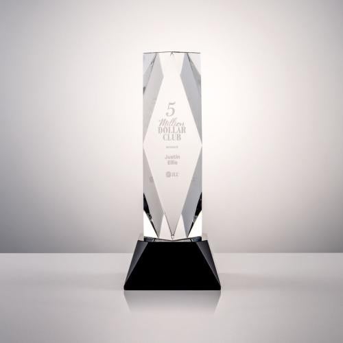 Corporate Awards - Crystal Awards - Crystal Pillar Awards - President Black on Base Obelisk Crystal Award