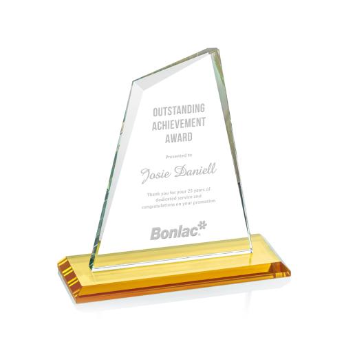 Corporate Awards - Crystal Awards - Colored Crystal - Summit Amber  Peak Crystal Award