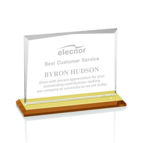 Corporate Awards - Crystal Awards - Colored Crystal - Lismore Amber Rectangle Crystal Award