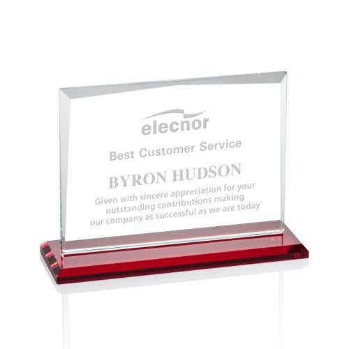 Corporate Awards - Crystal Awards - Colored Crystal - Lismore Red  Rectangle Crystal Award