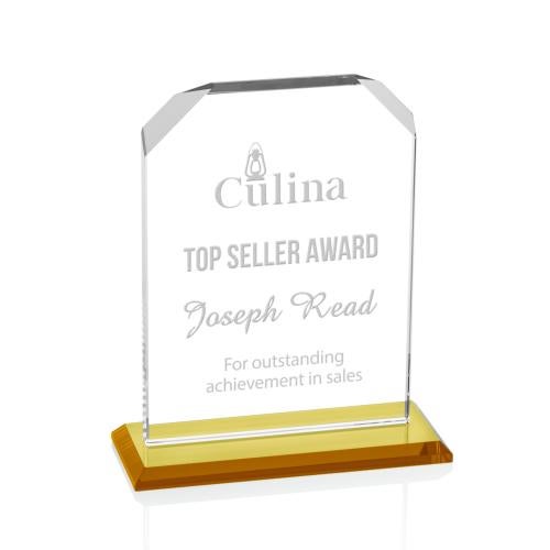 Corporate Awards - Crystal Awards - Colored Crystal - Waterford Amber  Arch & Crescent Crystal Award