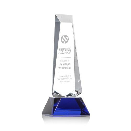 Corporate Awards - Crystal Awards - Colored Crystal - Rustern Blue  on Base Obelisk Crystal Award