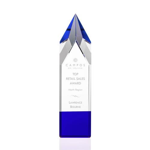 Corporate Awards - Crystal Awards - Colored Crystal - Coventry Blue  Obelisk Crystal Award
