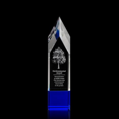 Corporate Awards - Crystal Awards - Colored Crystal - Coventry 3D Blue Obelisk Crystal Award