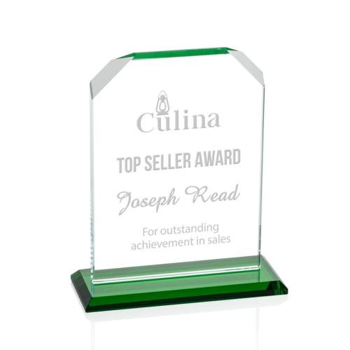 Corporate Awards - Crystal Awards - Colored Crystal - Waterford Green  Arch & Crescent Crystal Award