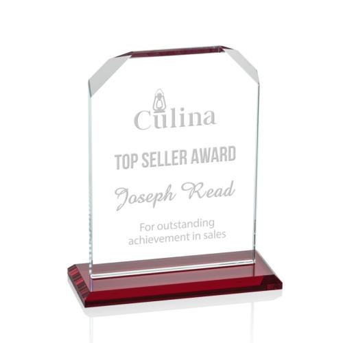 Corporate Awards - Crystal Awards - Colored Crystal - Waterford Red  Arch & Crescent Crystal Award