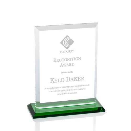Corporate Awards - Crystal Awards - Colored Crystal - Denison Green  Rectangle Crystal Award