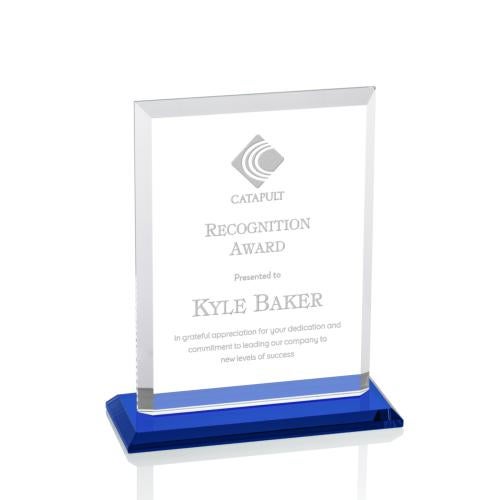 Corporate Awards - Crystal Awards - Colored Crystal - Denison Blue  Rectangle Crystal Award