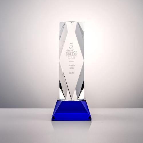 Corporate Awards - Crystal Awards - Colored Crystal - President Blue on Base Crystal Award