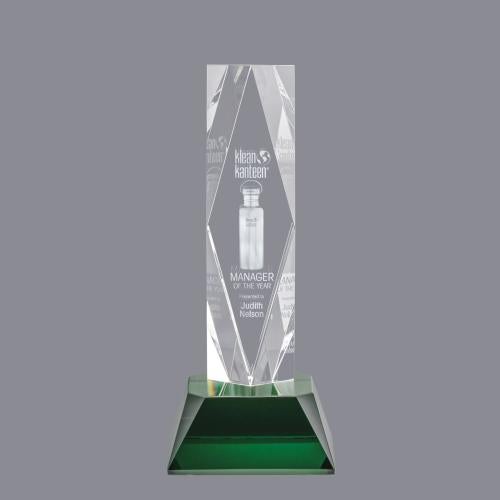 Corporate Awards - Crystal Awards - Colored Crystal - President 3D Green on Base Crystal Award
