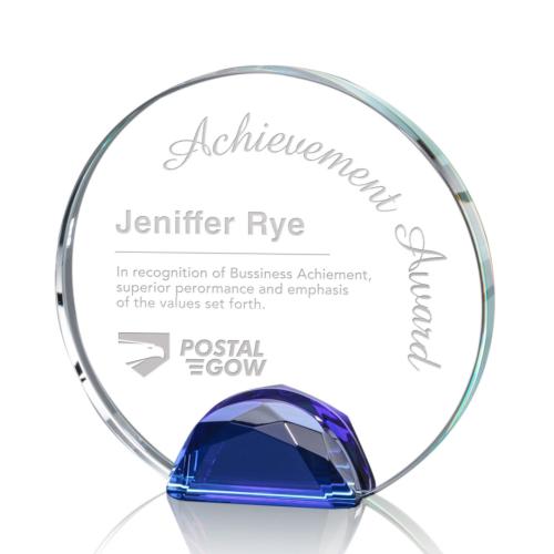Corporate Awards - Crystal Awards - Colored Crystal - Maplin Blue Circle Crystal Award