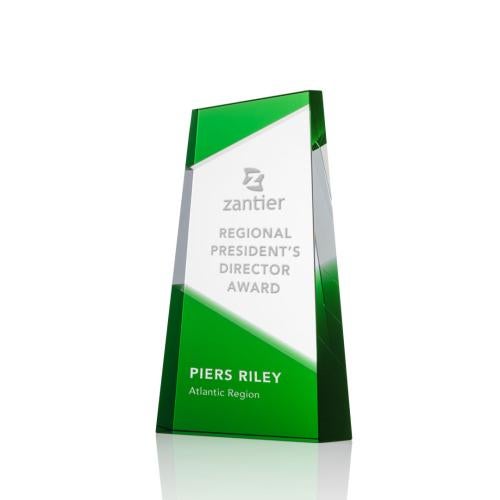 Corporate Awards - Crystal Awards - Colored Crystal - Amstel Green Obelisk Crystal Award
