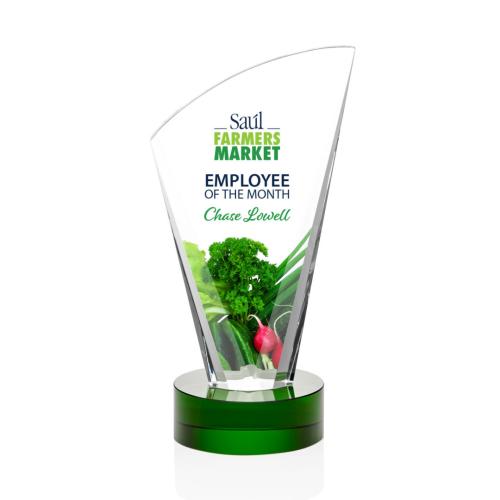 Corporate Awards - Crystal Awards - Colored Crystal - Brampton Full Color Green Peak Crystal Award