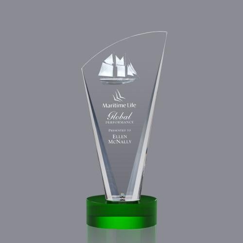 Corporate Awards - Crystal Awards - Colored Crystal - Brampton 3D Green  Peak Crystal Award