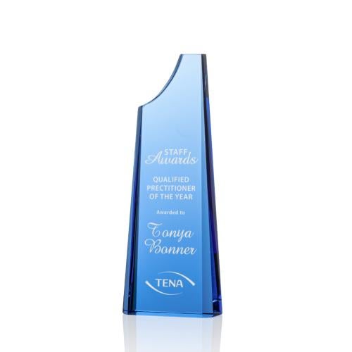 Corporate Awards - Crystal Awards - Colored Crystal - Middleton Sky Blue Obelisk Crystal Award