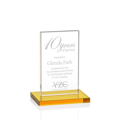 Corporate Awards - Crystal Awards - Colored Crystal - Heathrow Amber Rectangle Crystal Award