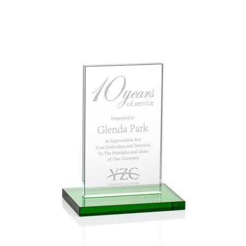 Corporate Awards - Crystal Awards - Colored Crystal - Heathrow Green Rectangle Crystal Award