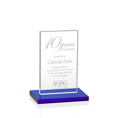 Corporate Awards - Crystal Awards - Colored Crystal - Heathrow Blue Rectangle Crystal Award