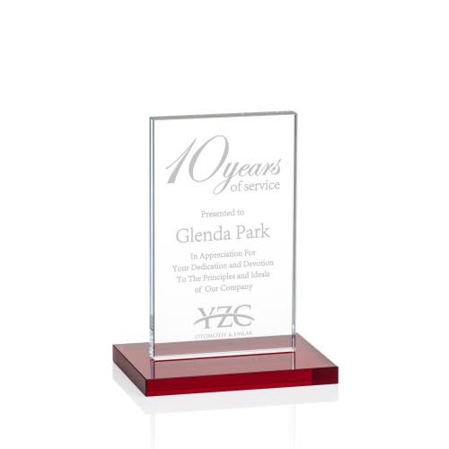 Corporate Awards - Crystal Awards - Colored Crystal - Heathrow Red Rectangle Crystal Award