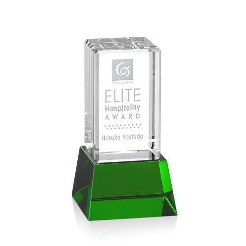 Corporate Awards - Crystal Awards - Colored Crystal - Robson Green on Base Obelisk Crystal Award