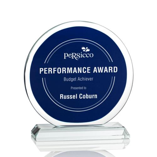 Corporate Awards - Crystal Awards - Colored Crystal - Marcelina Blue Circle Crystal Award