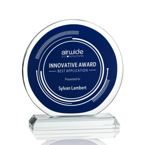 Corporate Awards - Crystal Awards - Colored Crystal - Marcelina Blue Circle Crystal Award