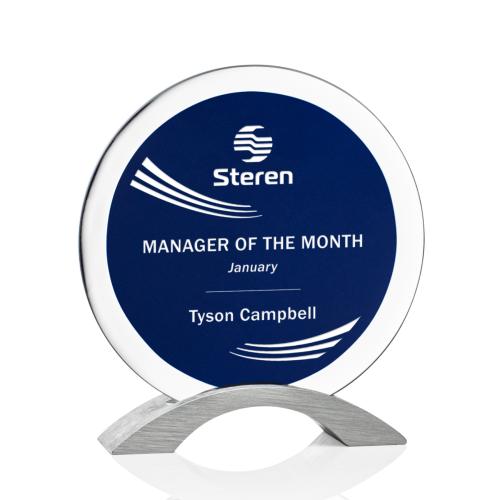 Corporate Awards - Crystal Awards - Colored Crystal - Westwood Blue Circle Crystal Award