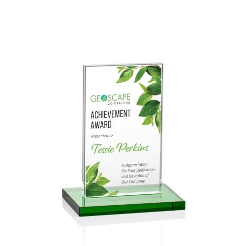 Corporate Awards - Crystal Awards - Colored Crystal - Heathrow Full Color Green Rectangle Crystal Award