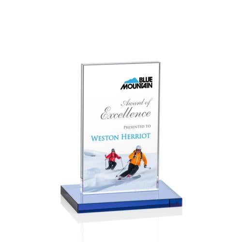 Corporate Awards - Full Color Awards - Heathrow Full Color Sky Blue Rectangle Crystal Award