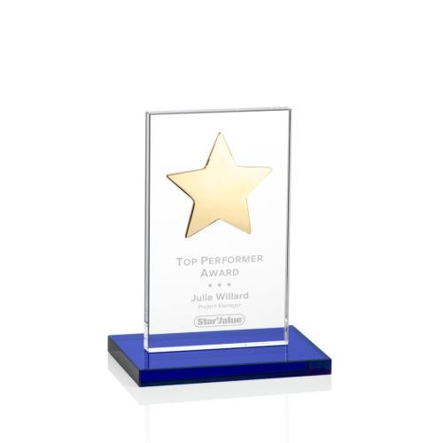 Corporate Awards - Crystal Awards - Crystal Star Awards - Dallas Blue/Gold Star Crystal Award