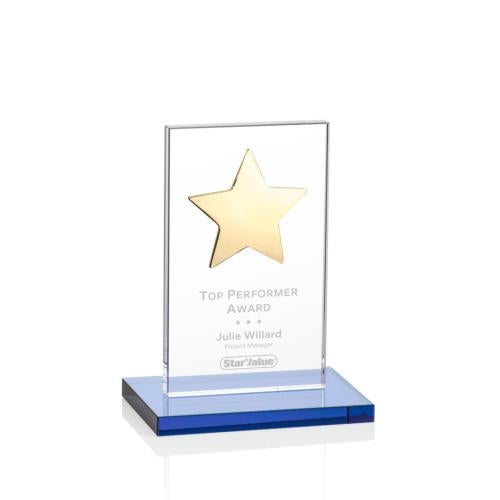 Corporate Awards - Crystal Awards - Crystal Star Awards - Dallas Sky Blue/Gold  Star Crystal Award