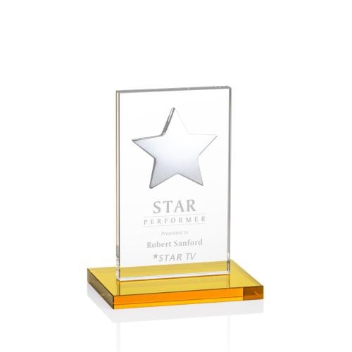 Corporate Awards - Crystal Awards - Colored Crystal - Dallas Amber/Silver Star Crystal Award