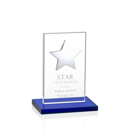 Corporate Awards - Crystal Awards - Colored Crystal - Dallas Blue/Silver Star Crystal Award