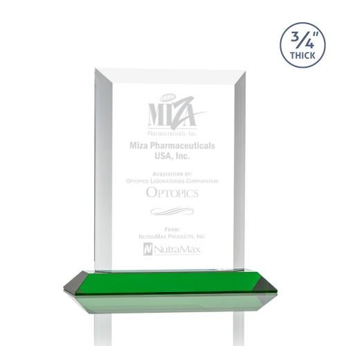 Corporate Awards - Crystal Awards - Colored Crystal - Harrington Green Rectangle Crystal Award