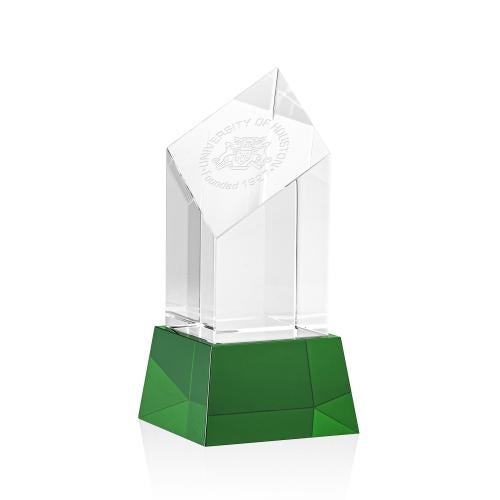Corporate Awards - Crystal Awards - Colored Crystal - Barone Green on Base Obelisk Crystal Award