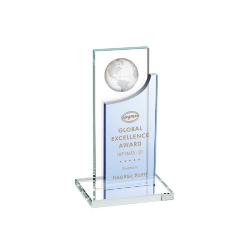 Corporate Awards - Sales Awards - Sherwood Globe Sky Blue Rectangle Crystal Award