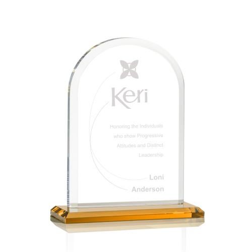 Corporate Awards - Crystal Awards - Colored Crystal - Bridgeport Amber Arch & Crescent Crystal Award